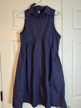 Sleeveless Button-Front Navy Shirt Dress